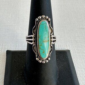 Turquoise Sterling Silver Ring Size 8 Long Oval Southwest Style